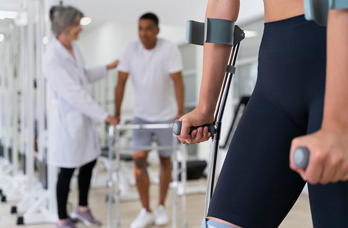 Person using crutches during orthopedic care